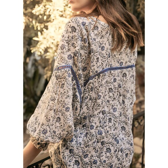 SAYLOR - XS Sunday Lurex Dusty Blue Floral Blouse Top - Picture 2 of 8